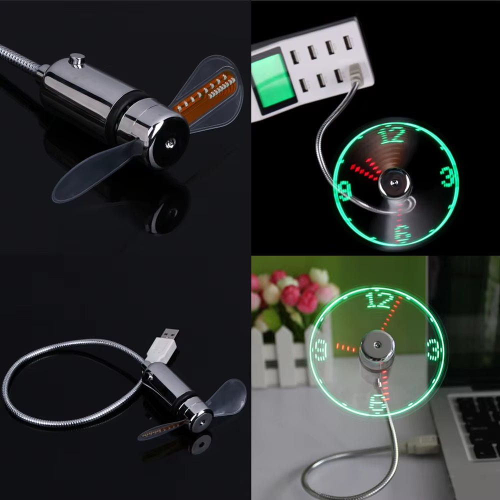 Gadgets Flexible Program Electric Mini USB Ceiling Hands Fan Gooseneck LED Light Display Time Clock Fan for PC Notebook