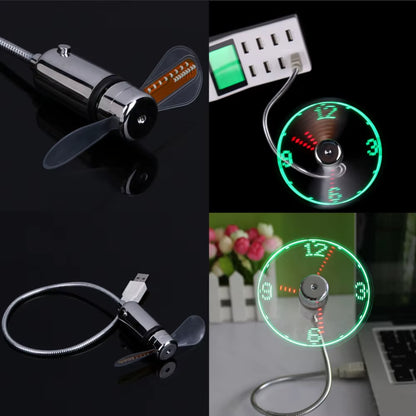 Gadgets Flexible Program Electric Mini USB Ceiling Hands Fan Gooseneck LED Light Display Time Clock Fan for PC Notebook