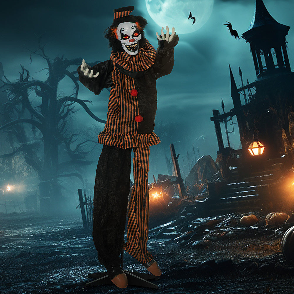 Life Size Outdoor Halloween Decorations Talking Circus Clown, Animatronic Animated Prop, Decor With Sound And Motion Activated Light Up Eyes, Laughter