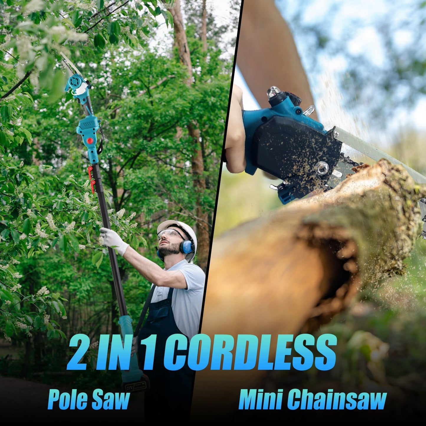 2 In1 Cordless Pole Saw And Mini Chainsaw With Extension Pole 21V Battery 8in Electric Brushless Pole Chainsaw With Auto Oiler Safety Switch 6.4LBS Lightweight For Tree Trimming