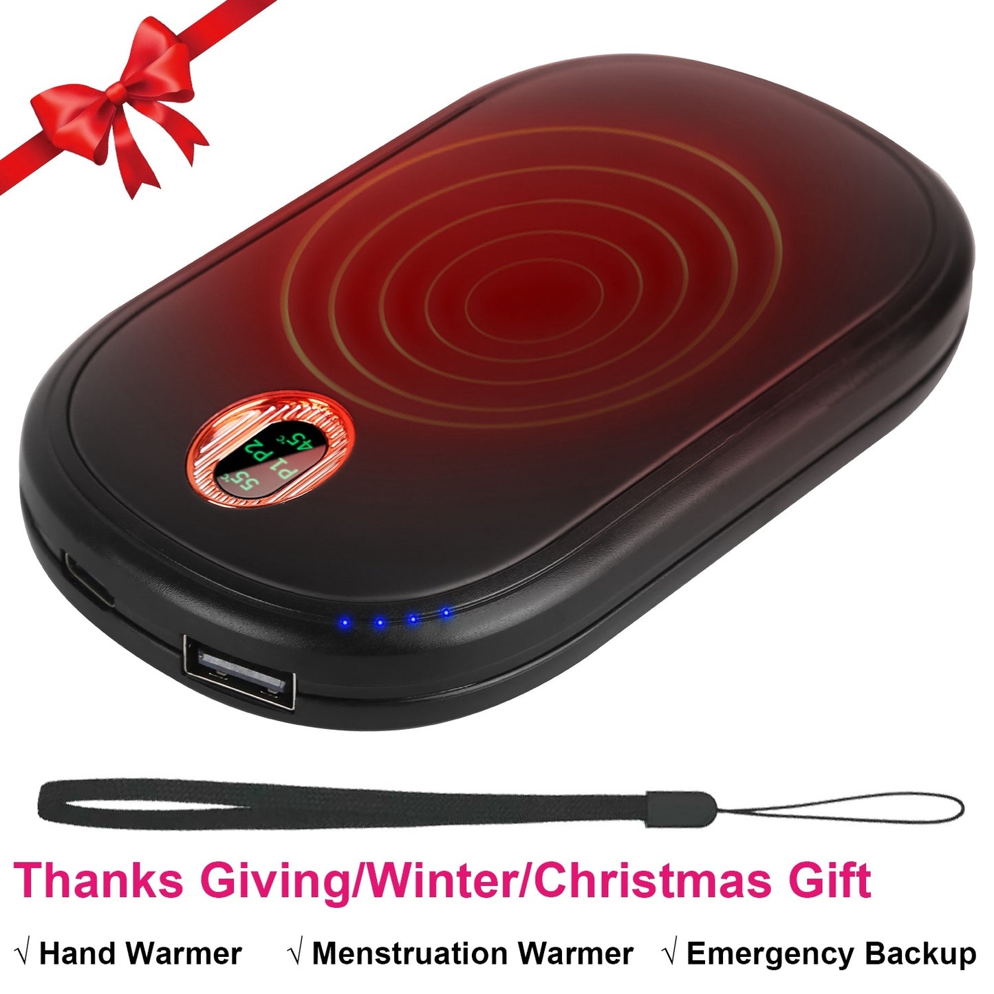 Rechargeable Hand Warmer Electric Hand Heater Portable Reusable Pocket Warmer Power Bank With Digital Display 2 Levels Double-sided Heating