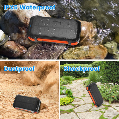 Portable Solar Charger 49800mAh Power Bank External Battery Pack 22.5W PD Fast Charging Built In 4 Cables 15W Wireless Charging LED Flashlight For Camping Hiking Picnic Travel