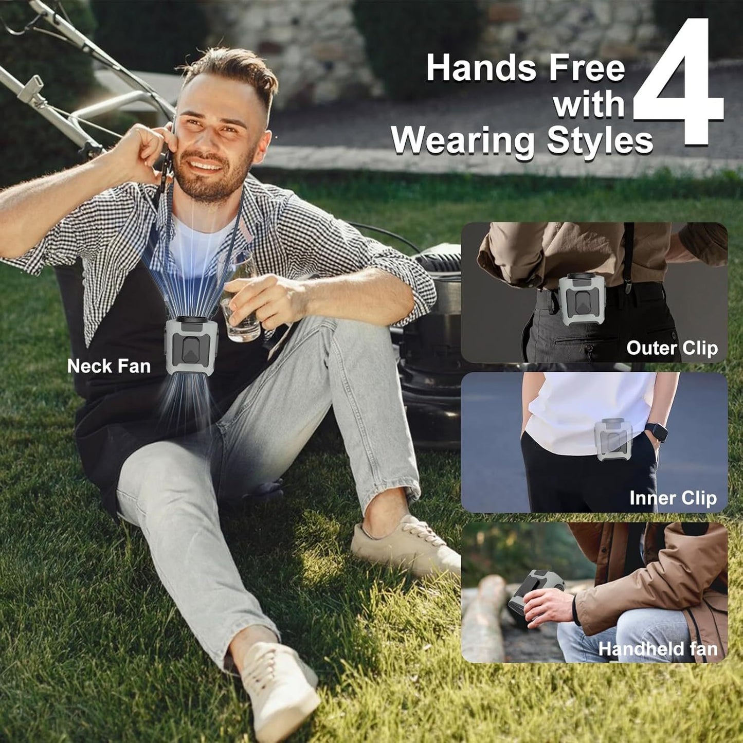 Portable Waist Fan, Clip On Wearable Belt Personal Fan, Rechargeable Battery Powered, With 5 Speed Levels And A Flashlight, Suitable For Outdoor Camping And Traveling Gray
