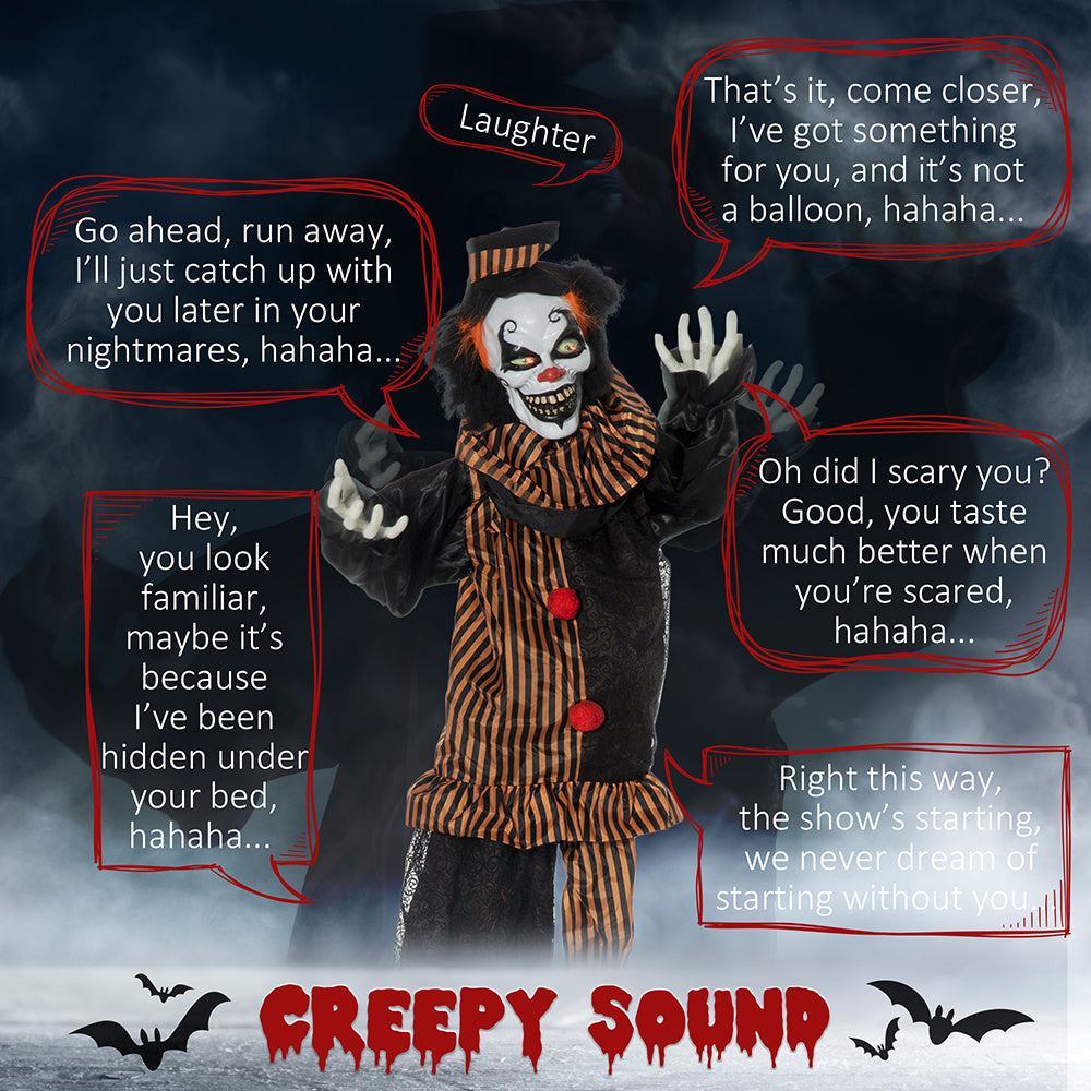Life Size Outdoor Halloween Decorations Talking Circus Clown, Animatronic Animated Prop, Decor With Sound And Motion Activated Light Up Eyes, Laughter