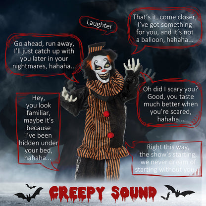 Life Size Outdoor Halloween Decorations Talking Circus Clown, Animatronic Animated Prop, Decor With Sound And Motion Activated Light Up Eyes, Laughter