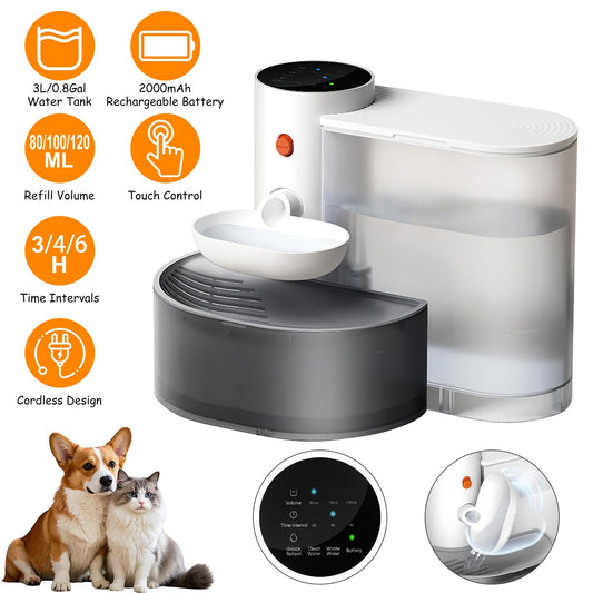 Smart Pet Water Fountain Automatic Cat Water Dispenser 3L Cordless Rechargeable Dog Water Fountain Self-Refill With 3 Adjustable Volume 3 Time Intervals Touch Control
