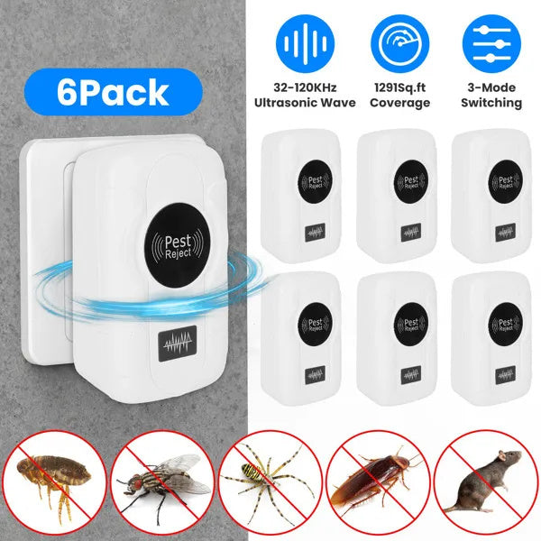 Ultrasonic Insect Repellent - Dual Sound-Wave Tech, 3-Mode Switch, 32 - 120kHz Frequencies, Ideal For Full Home Coverage, Safe For Home With Kids - Plug-in Indoor Bug & Rodent Repeller