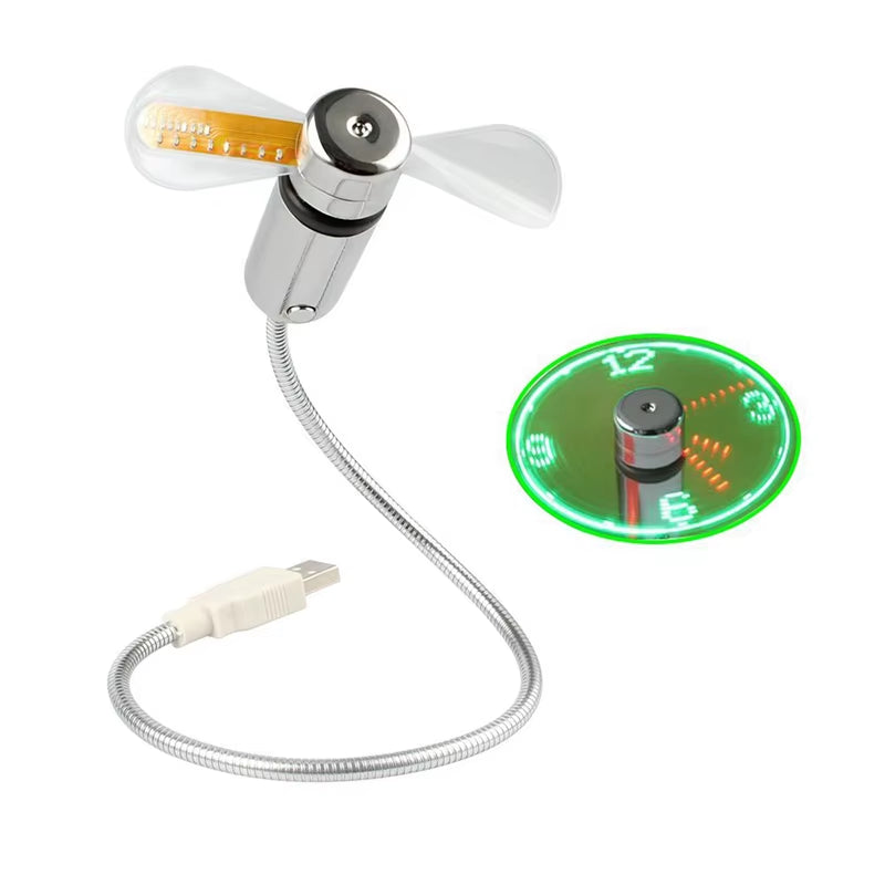 Gadgets Flexible Program Electric Mini USB Ceiling Hands Fan Gooseneck LED Light Display Time Clock Fan for PC Notebook