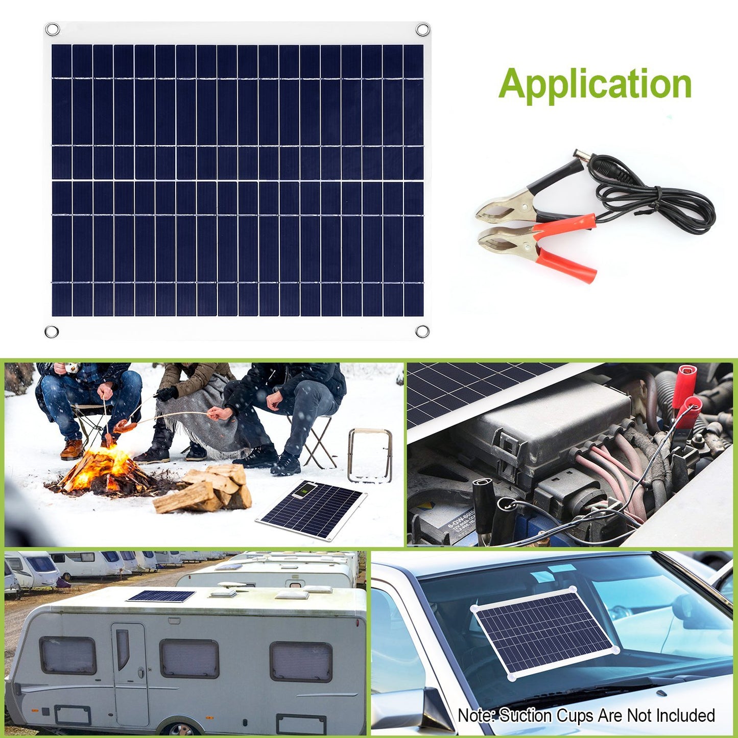 Outdoor Solar Panel 12V 25W Car Battery Charger IP68 Waterproof With 3.0A Dual USB Charging Clip Line For RV Car Boat