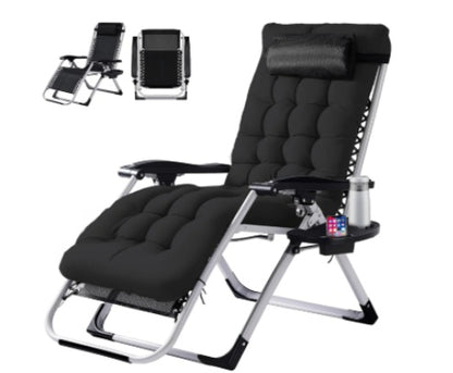 Zero Gravity Chair, Reclining Camping Lounge Chair For Indoor, Reclining Patio Chairs With Cup Holder Trays And Removable Cushion