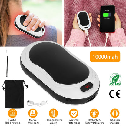 Portable Hand Warmer Power Bank Rechargeable Pocket Warmer Double-Sided Heating With Flashlight 3 Temperature Adjustment