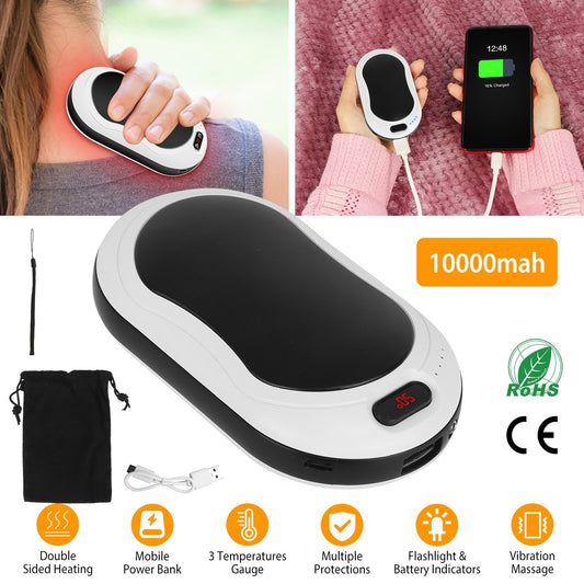 Portable Hand Warmer Power Bank Rechargeable Pocket Warmer Double-Sided Heating With Flashlight 3 Temperature Adjustment