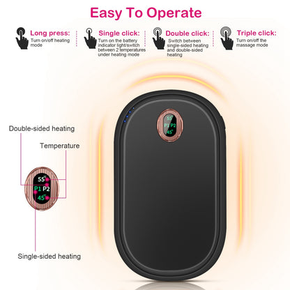 Rechargeable Hand Warmer Electric Hand Heater Portable Reusable Pocket Warmer Power Bank With Digital Display 2 Levels Double-sided Heating
