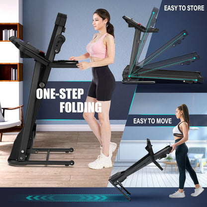 Compact Folding Treadmill For Home - 2.5HP Quiet Brushless Motor, 3-Level Incline, 7.5 MPH, Shock Absorption, Space-Saving Design For Running, Walking - Treadmill For Small Spaces & Home Use