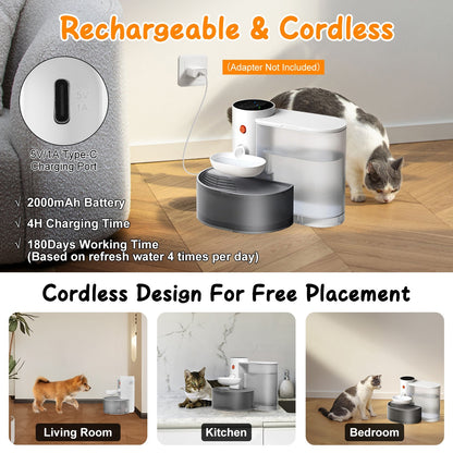 Smart Pet Water Fountain Automatic Cat Water Dispenser 3L Cordless Rechargeable Dog Water Fountain Self-Refill With 3 Adjustable Volume 3 Time Intervals Touch Control