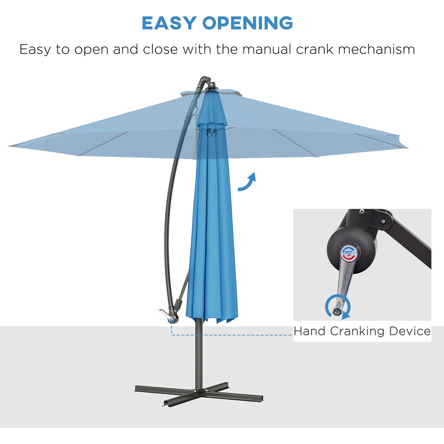 Cantilever Tilt Offset Patio Umbrella W UV & Water Safe Material & Cross Base Weight Not Included, Blue