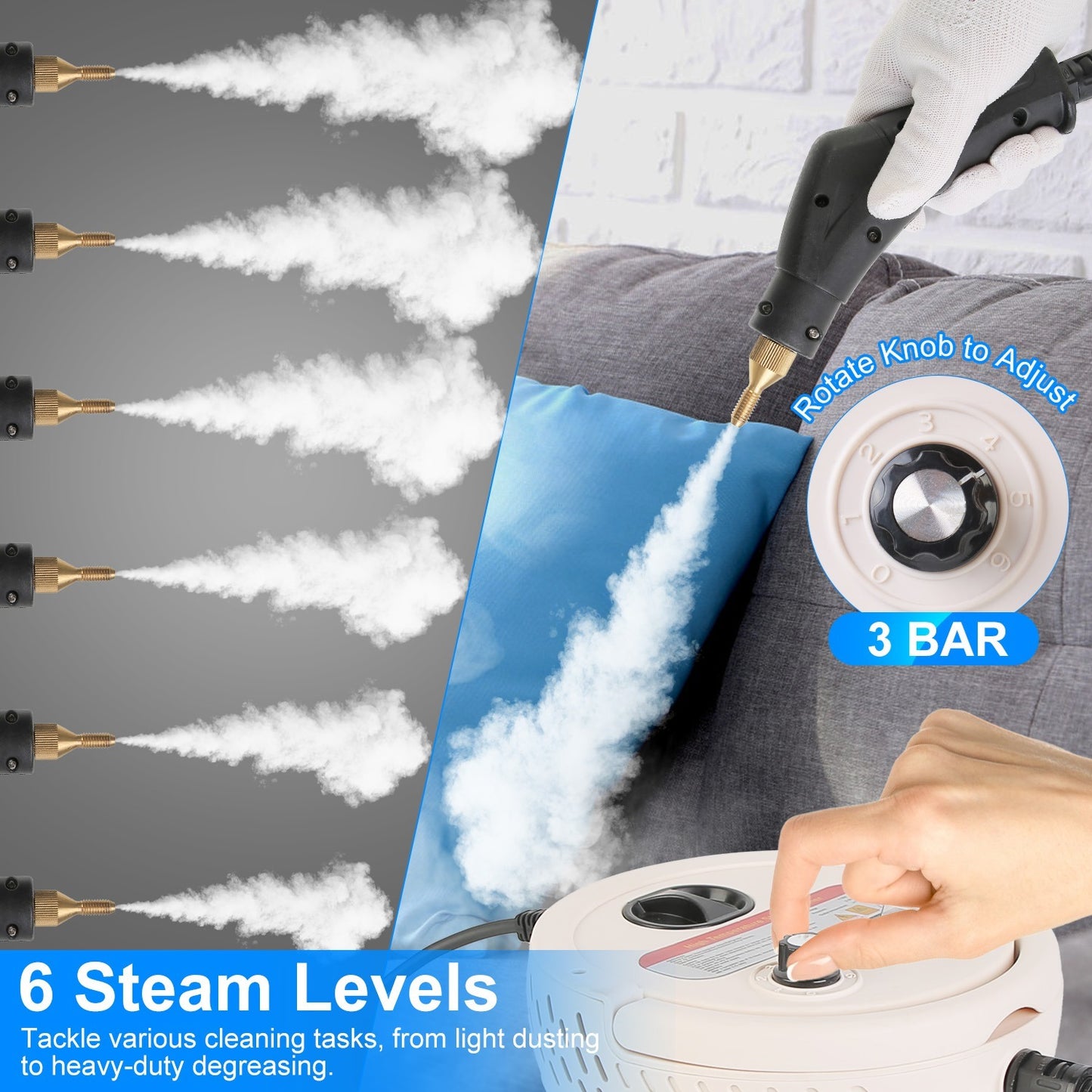 Handheld High Temperature And Pressure Steamer Cleaner With 1400ML Tank 9 Accessories 6 Steam Levels For Dirt Grease Grout Tile Floor Couch Car
