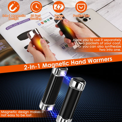 2 Packs Split-Magnetic Handwarmers 2 In 1 Portable Electric Pocket Heater Power Bank Portable Charger With 3 Heating Levels For Camping Hunting Fishing Skiing
