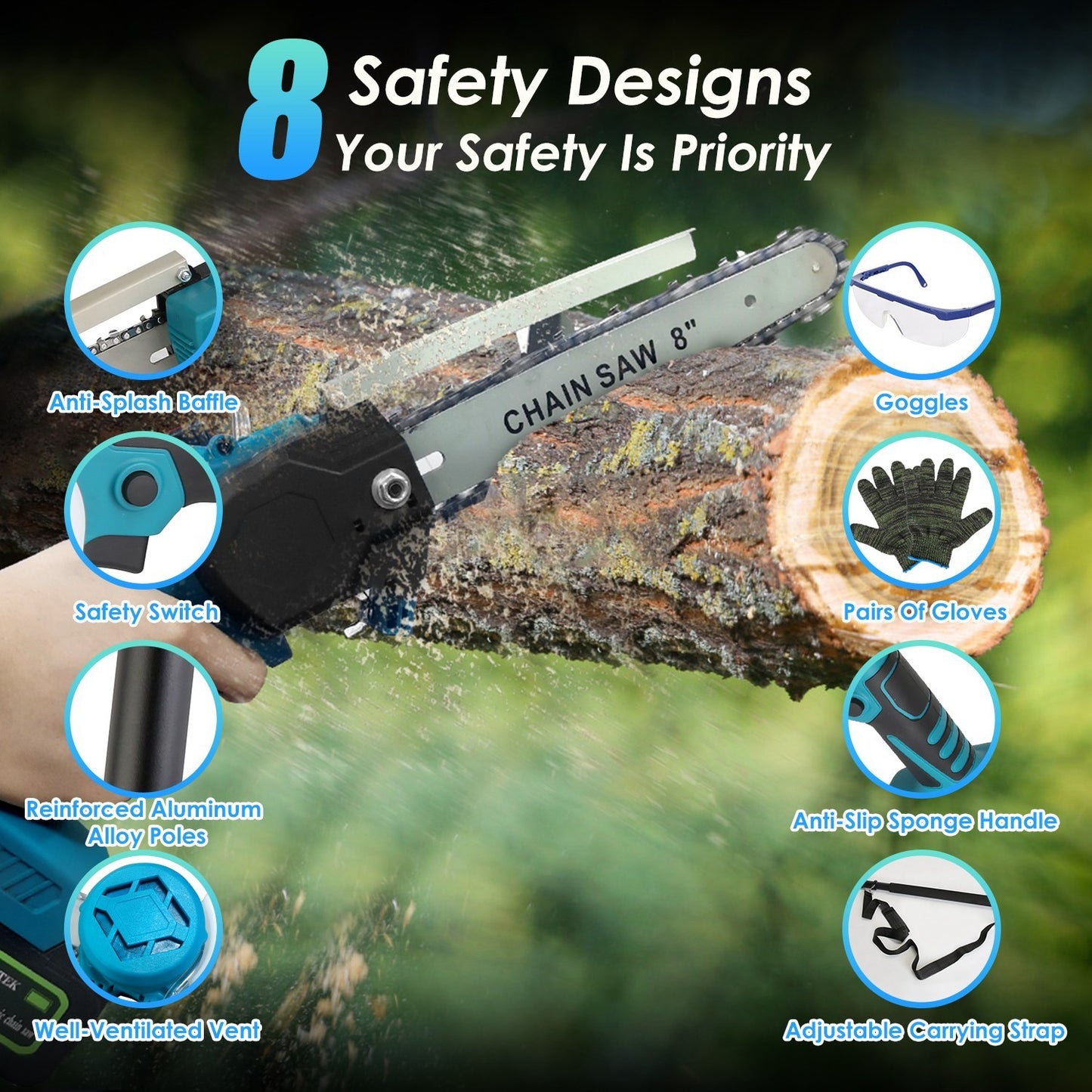 2 In1 Cordless Pole Saw And Mini Chainsaw With Extension Pole 21V Battery 8in Electric Brushless Pole Chainsaw With Auto Oiler Safety Switch 6.4LBS Lightweight For Tree Trimming