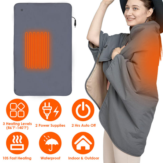 Electric Heated Throw Full Body Heated Shawl Indoor Outdoor Heated Blanket With 3 Heating Levels 2Hrs Auto Off Machine Washable Waterproof