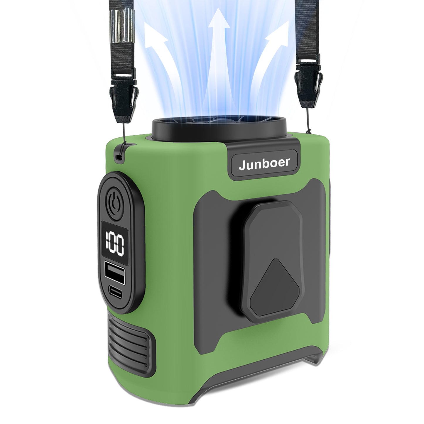 Portable Waist Fan, Clamp On Wearable Belt Personal Fan, Rechargeable Battery Powered, With 5 Speed Levels And Flashlight, Suitable For Outdoor Camping And Travel Army Green