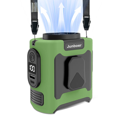 Portable Waist Fan, Clamp On Wearable Belt Personal Fan, Rechargeable Battery Powered, With 5 Speed Levels And Flashlight, Suitable For Outdoor Camping And Travel Army Green