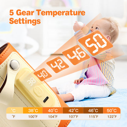 Portable Baby Milk Warmer 5 Temperature Adjustable Handhold Bottle Warmer With Fast Charge Adapter For Outdoor Car Travel