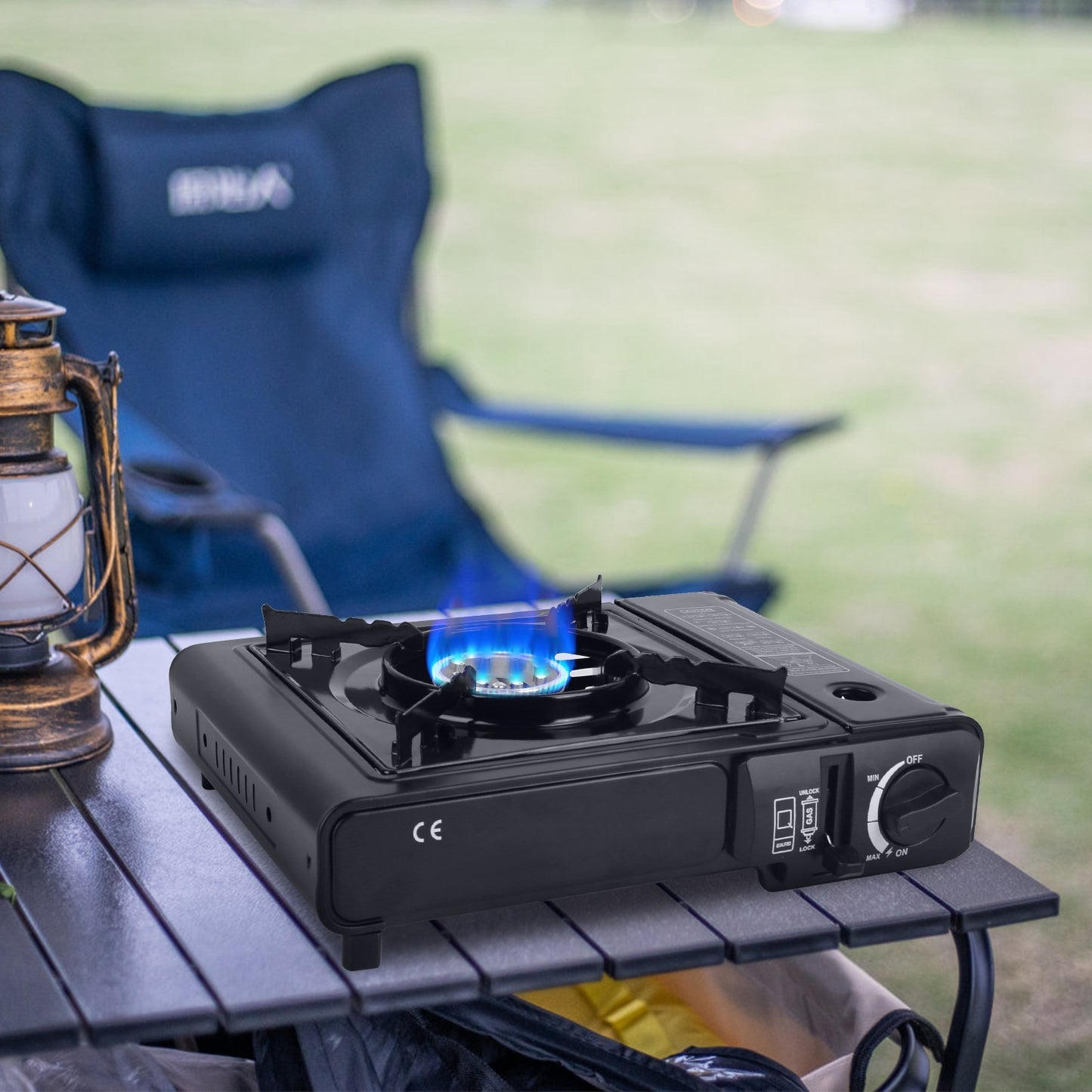 Portable Camping Stove Butane Canister Dual Fuel Burner Piezo Electric Ignition Single Burner With Automatic Tank Ejection Overpressure Cut Off Carry Case For Camping Hiking Picnic Fishing B