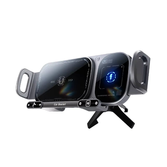 Electronic Gadgets Wholesale 15W Stable anti Shake 360 Rotation Folding Screen Car Wireless Charger Pad Phone Holder for Phone