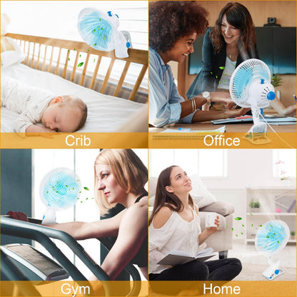 Clip On Fan 2 Speeds Quiet Clamp Fan Adjustable Tilt Auto Shaking Fan Wall Mount Personal Fan For Desk Office Home Baby Strollers Table Tops With 3.94FT Cord