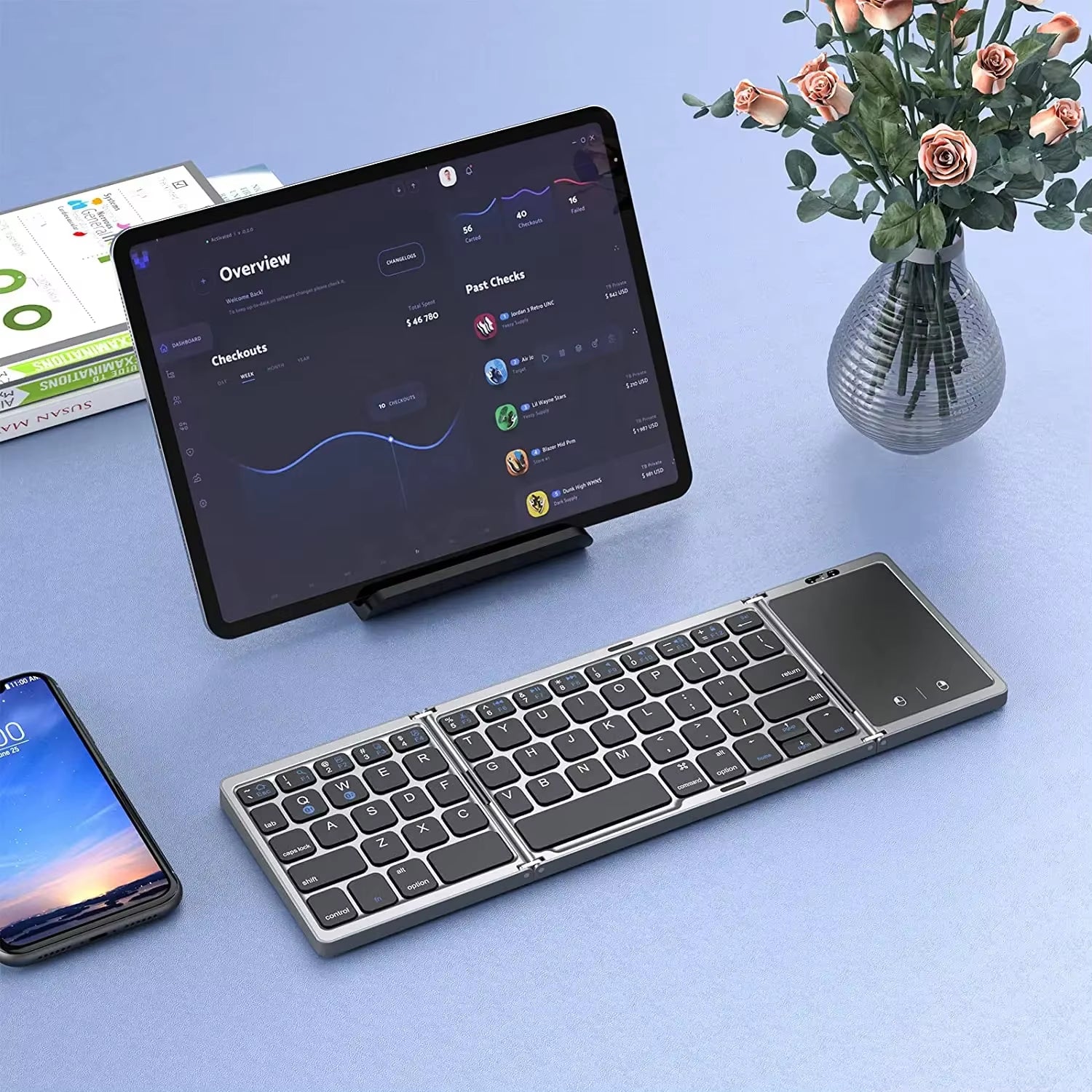 Rechargeable Battery Touchpad IOS Android Windows Mac OS Mini Portable Wireless Foldable Keyboard for Phone PC