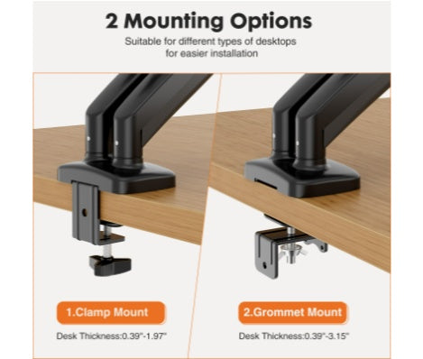 Dual Monitor Stand Arm, Gas Spring 2 Monitor Desk Mount Adjustable Height Swivel VESA Bracket With Clamp And Grommet Base Fits 13-32 Inch