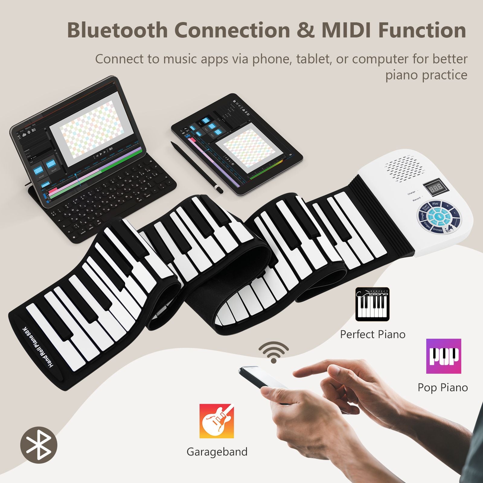 Portable 88-Key Roll up Electronic Piano for Kids and Beginners