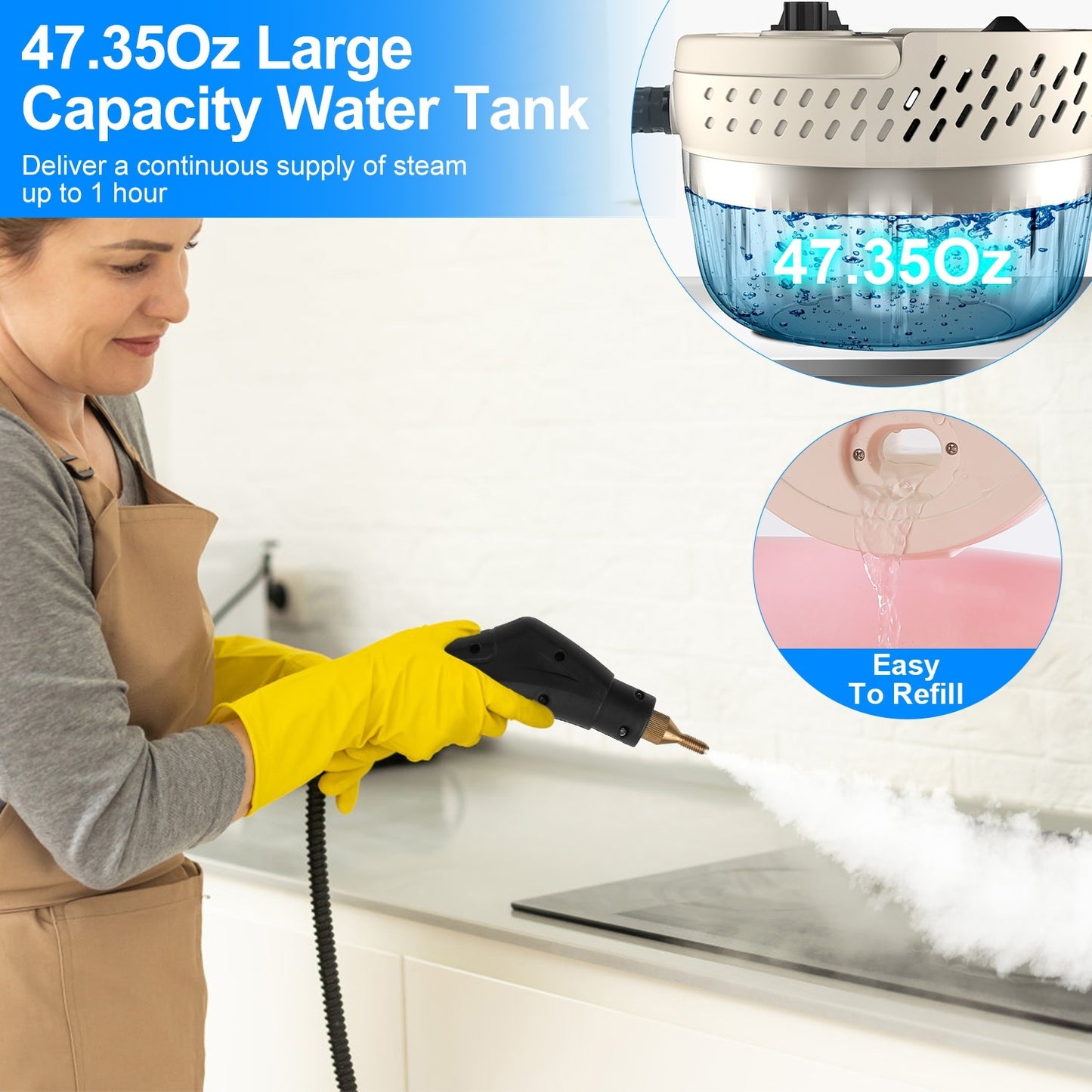 Handheld High Temperature And Pressure Steamer Cleaner With 1400ML Tank 9 Accessories 6 Steam Levels For Dirt Grease Grout Tile Floor Couch Car
