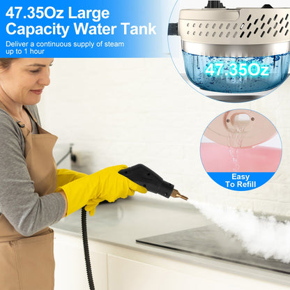 Handheld High Temperature And Pressure Steamer Cleaner With 1400ML Tank 9 Accessories 6 Steam Levels For Dirt Grease Grout Tile Floor Couch Car