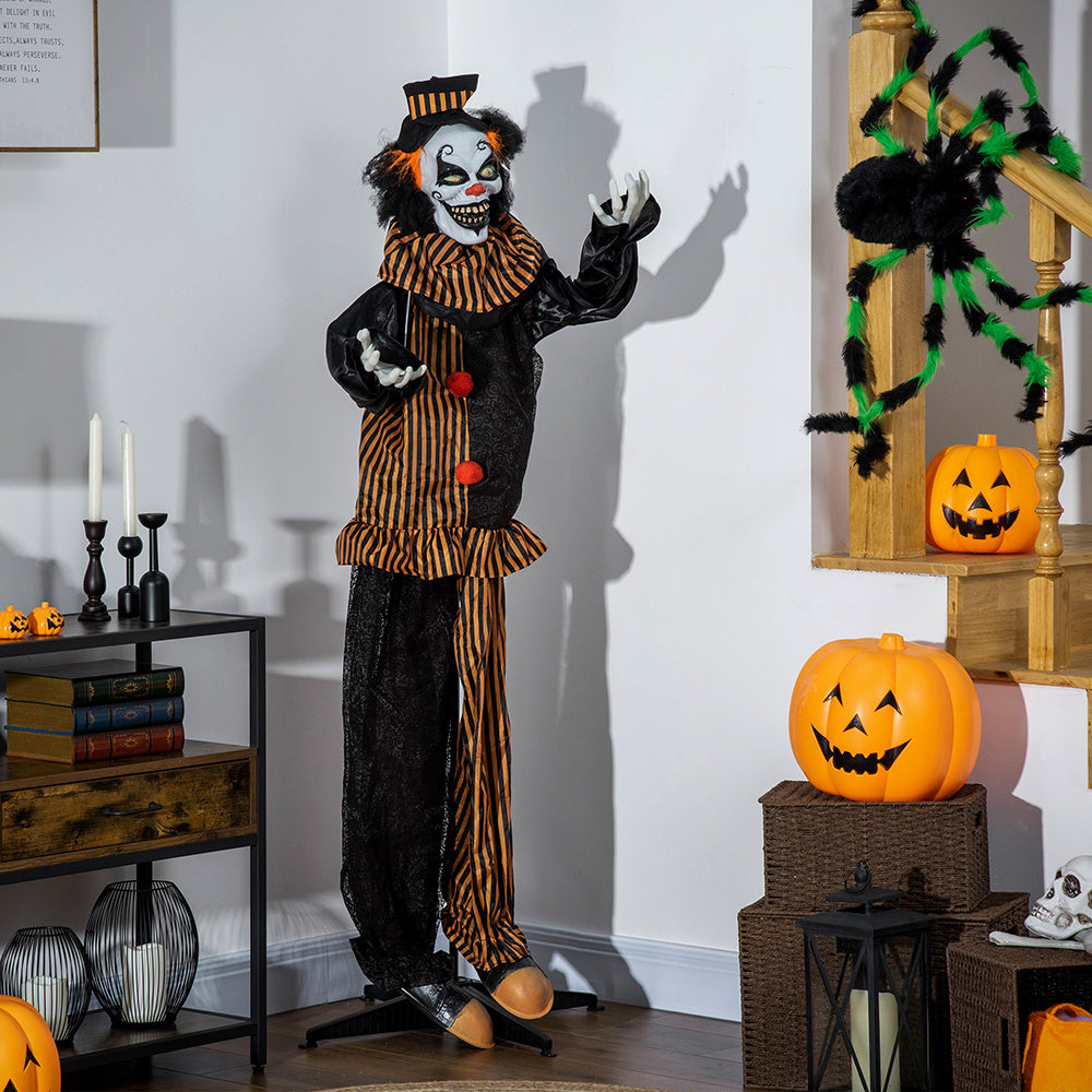 Life Size Outdoor Halloween Decorations Talking Circus Clown, Animatronic Animated Prop, Decor With Sound And Motion Activated Light Up Eyes, Laughter