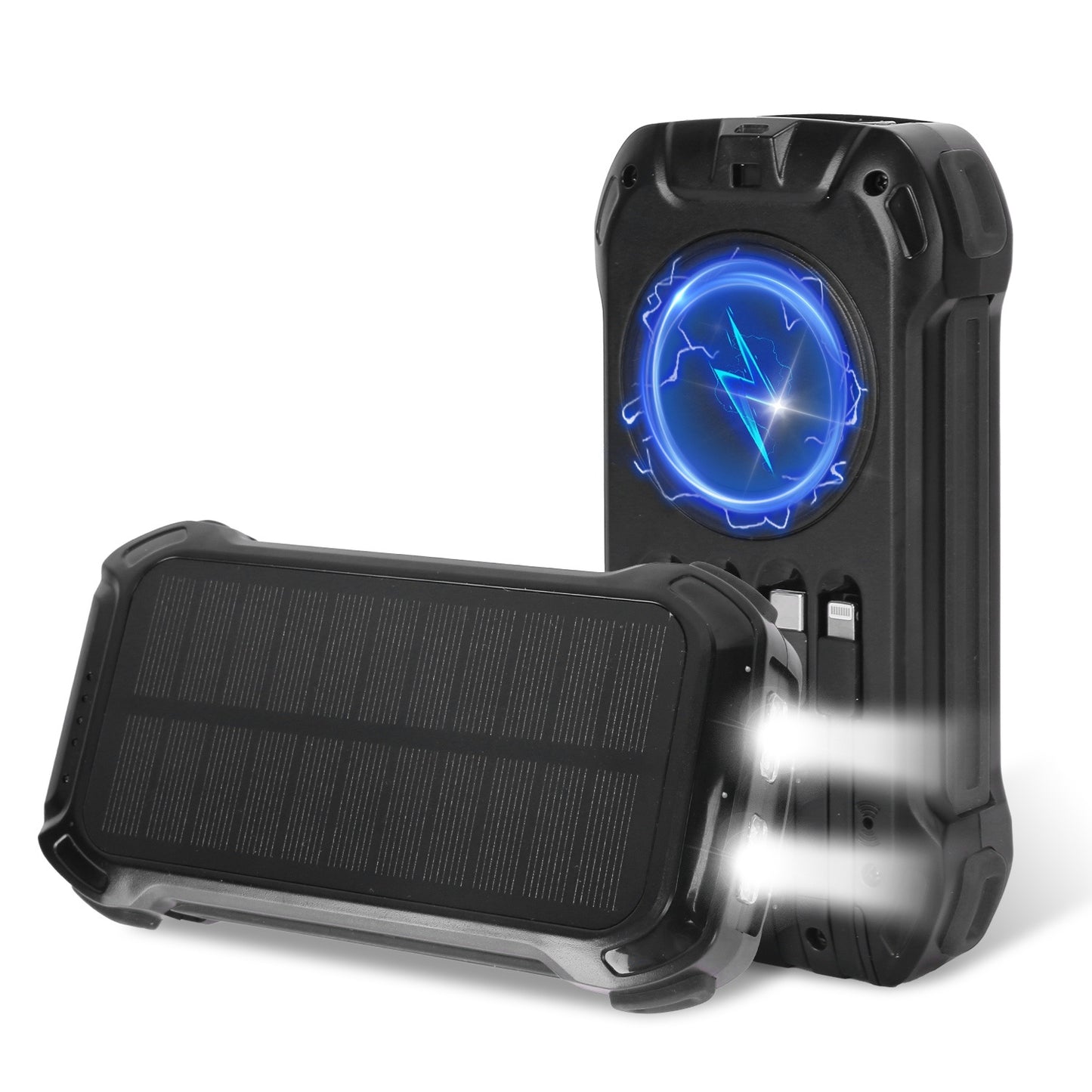 Portable Solar Charger 49800mAh Power Bank External Battery Pack 22.5W PD Fast Charging Built In 4 Cables 15W Wireless Charging LED Flashlight For Camping Hiking Picnic Travel