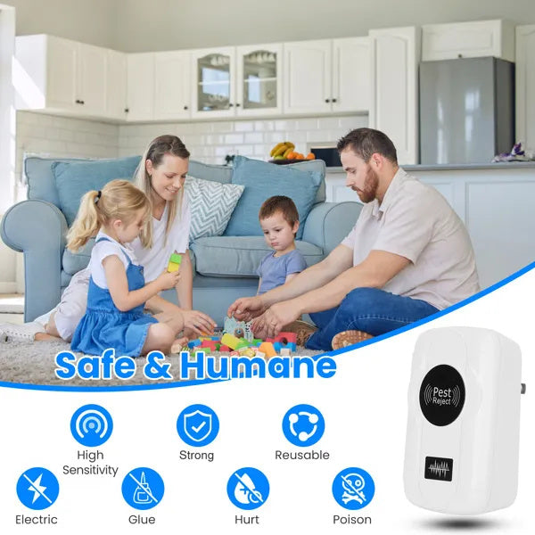 Ultrasonic Insect Repellent - Dual Sound-Wave Tech, 3-Mode Switch, 32 - 120kHz Frequencies, Ideal For Full Home Coverage, Safe For Home With Kids - Plug-in Indoor Bug & Rodent Repeller
