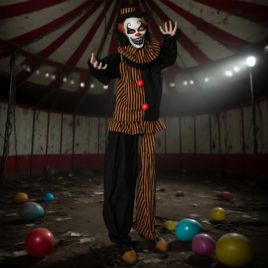 Life Size Outdoor Halloween Decorations Talking Circus Clown, Animatronic Animated Prop, Decor With Sound And Motion Activated Light Up Eyes, Laughter
