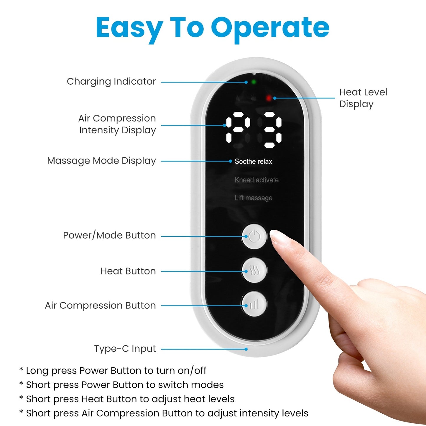 Cordless Leg Massager Air Compression Massager With Heat Thigh Knee Calf Massager With 3 Modes Adjustable Wrap For Pain Relief