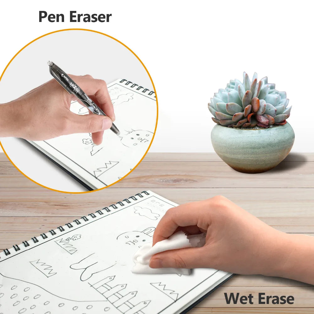 Smart Reusable Erasable Notebook Paper Erase Notepad Note Pad Lined with Pen Pocketbook Diary Journal Office School Drawing Gift