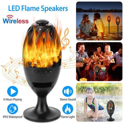 LED Flame Speakers Torch Wireless Speaker Waterproof Stereo Bass Speaker Outdoor Light-Up Speaker Atmosphere LED Flickers Night Light Patio Stake Lights Lantern For Party Camping