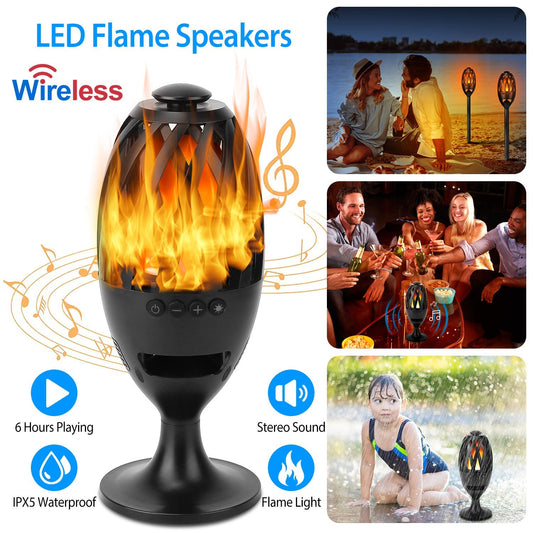 LED Flame Speakers Torch Wireless Speaker Waterproof Stereo Bass Speaker Outdoor Light-Up Speaker Atmosphere LED Flickers Night Light Patio Stake Lights Lantern For Party Camping