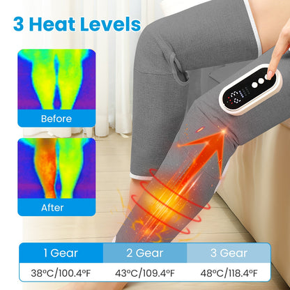 Cordless Leg Massager Air Compression Massager With Heat Thigh Knee Calf Massager With 3 Modes Adjustable Wrap For Pain Relief