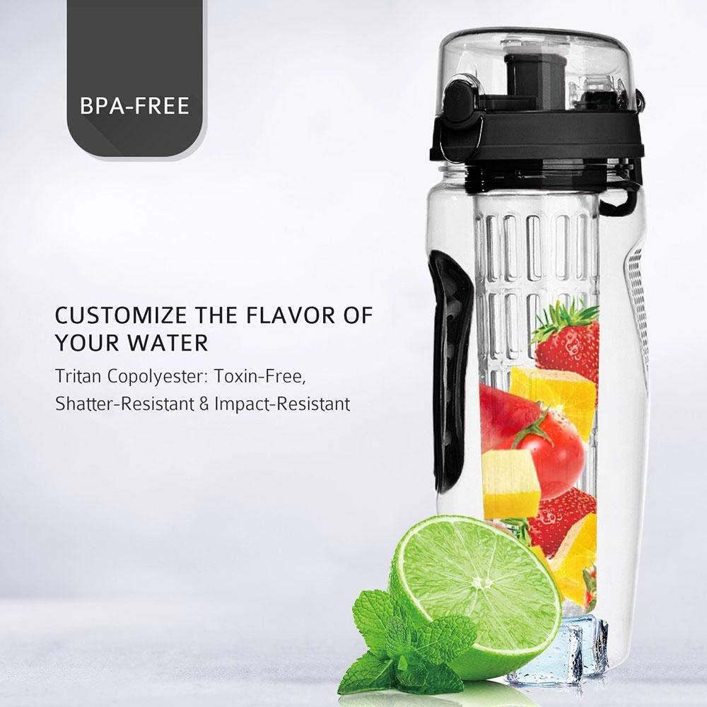 Fruit Infuser Water Bottle 32oz – BPA-Free Plastic Sports & Juice Shaker Bottle