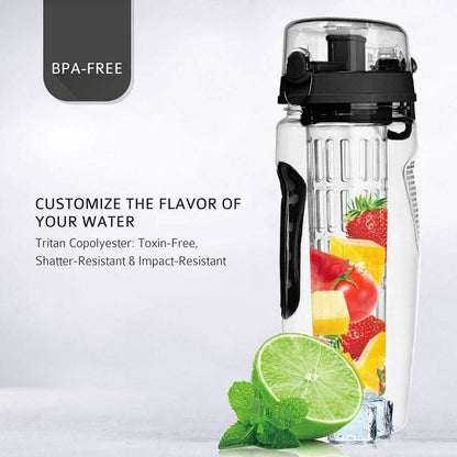Fruit Infuser Water Bottle 32oz – BPA-Free Plastic Sports & Juice Shaker Bottle