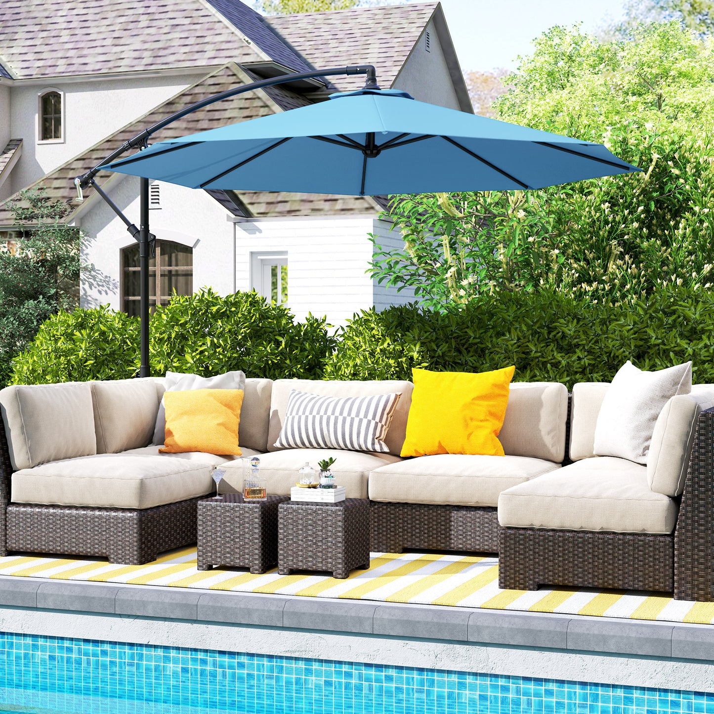 Cantilever Tilt Offset Patio Umbrella W UV & Water Safe Material & Cross Base Weight Not Included, Blue