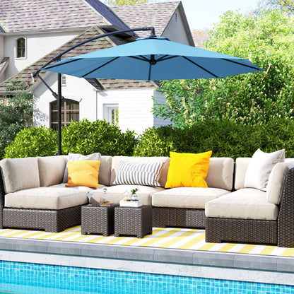 Cantilever Tilt Offset Patio Umbrella W UV & Water Safe Material & Cross Base Weight Not Included, Blue