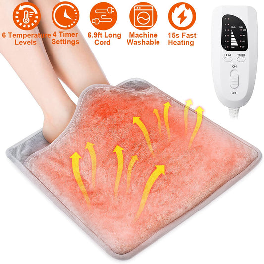 Electric Foot Warmer Heater Fast Heating Pad Cushion Mat Machine Washable With 6 Temperature Settings 4 Timer Modes