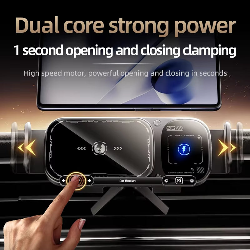 Electronic Gadgets Wholesale 15W Stable anti Shake 360 Rotation Folding Screen Car Wireless Charger Pad Phone Holder for Phone